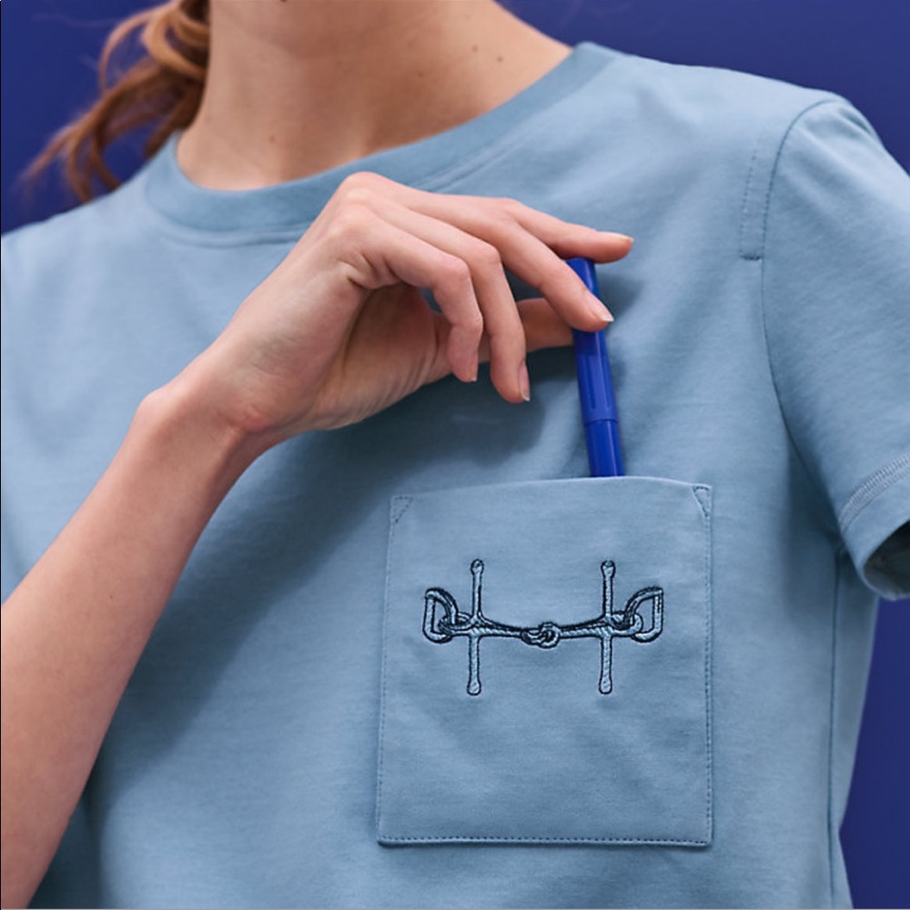 Hermes Cotton Jersey Straight Tee-Shirt Droit- Bleu Bleuet 40